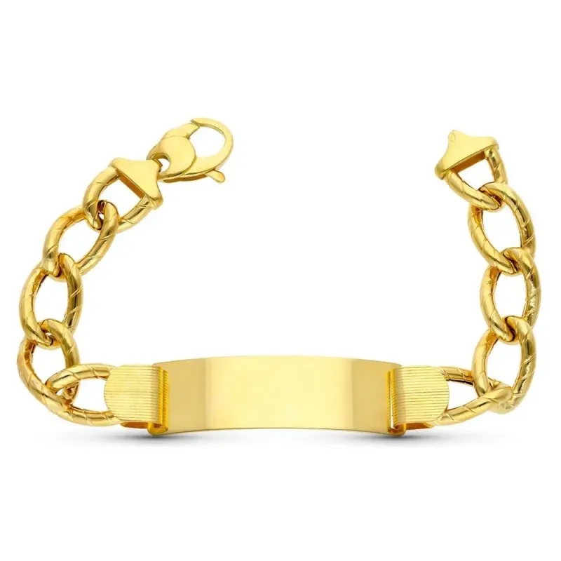 Esclava oro 18k barbada ancho separado 21cm. hueca ancho 12mm. hombre cierre mosquetón [AC1532GR]