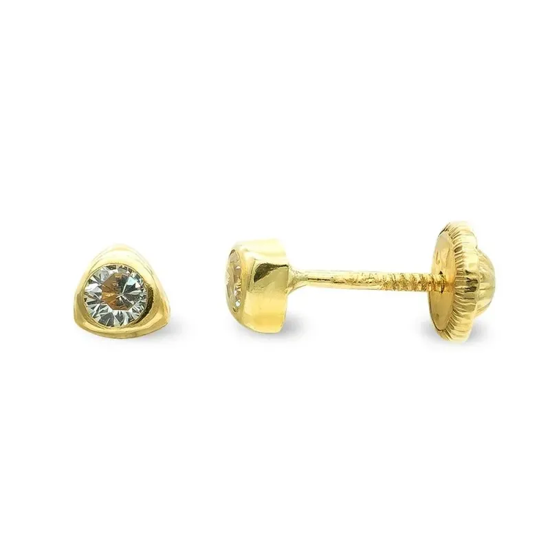 Pendientes oro 9k niña circonita 4 mm. forma triángulo tornillo