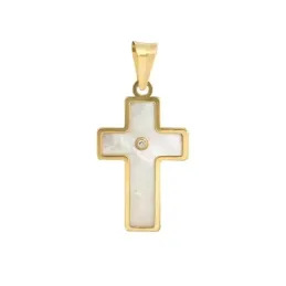 Cruz Oro Amarillo 18k modelo Cruces (1 diamante 1,20mm. 0,008cts.) (madreperla). Medidas 18x12mm.