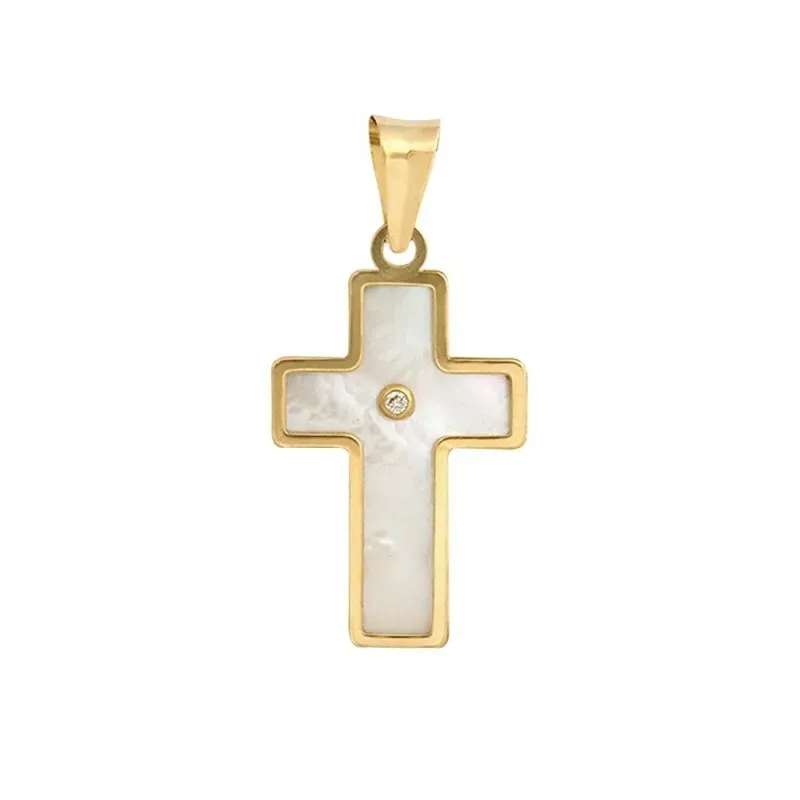 Cruz Oro Amarillo 18k modelo Cruces (1 diamante 1,20mm. 0,008cts.) (madreperla). Medidas 18x12mm.