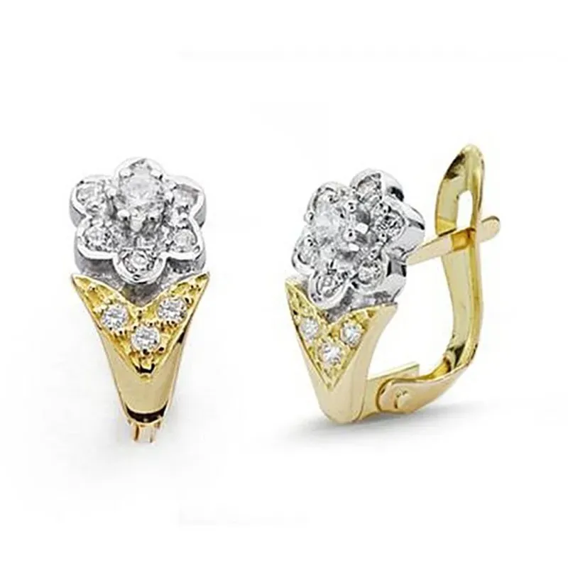 Pendientes oro 18k bicolor circonitas 12mm. cierre catalán [9054P]