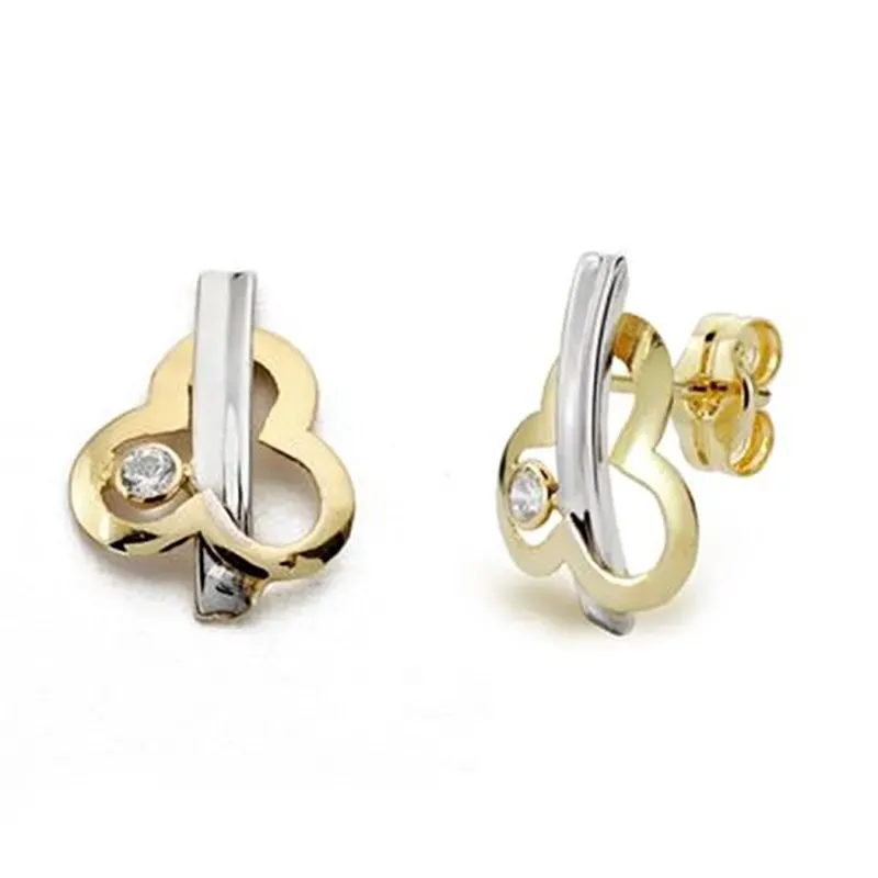 Pendientes oro 9k bicolor circonita 12mm. [AA0801]