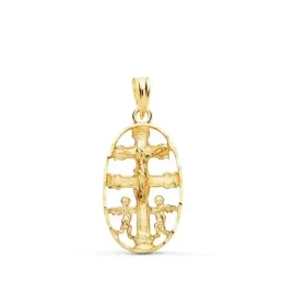 Cruz Caravaca Colgante Amuleto Oro 18k unisex 25 mm. detalles cerco c