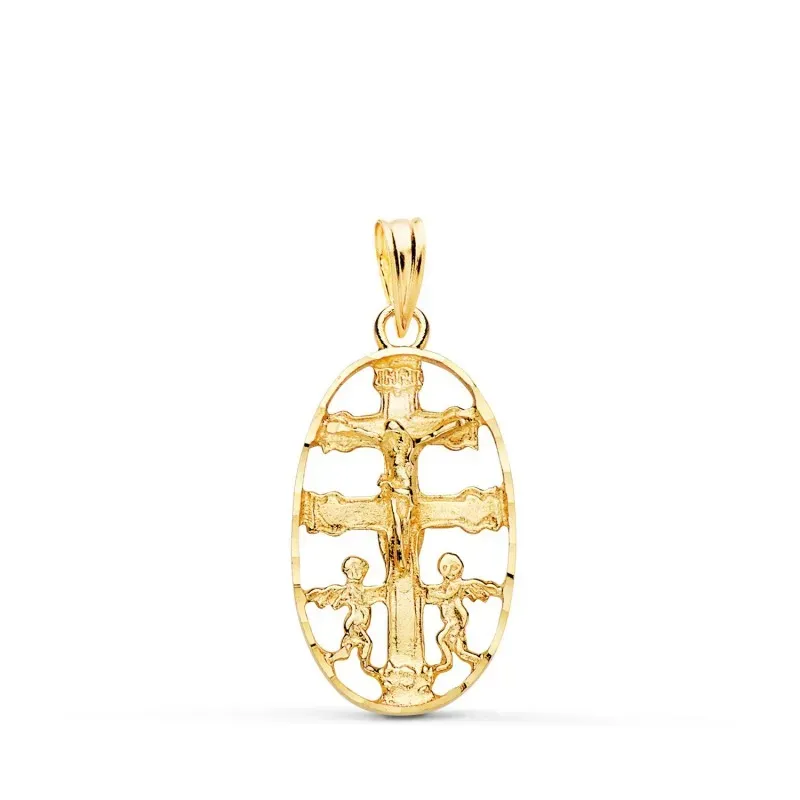 Cruz Caravaca Colgante Amuleto Oro 18k unisex 25 mm. detalles cerco c