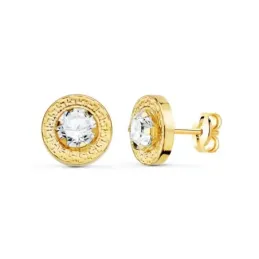 Pendientes Oro 18k mujer 9 mm. detalle greca circonita centro garras