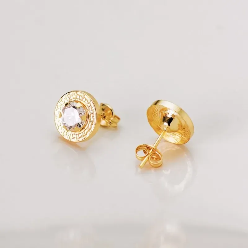 Pendientes Oro 18k mujer 9 mm. detalle greca circonita centro garras