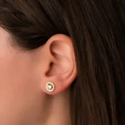 Pendientes Oro 18k mujer 9 mm. detalle greca circonita centro garras