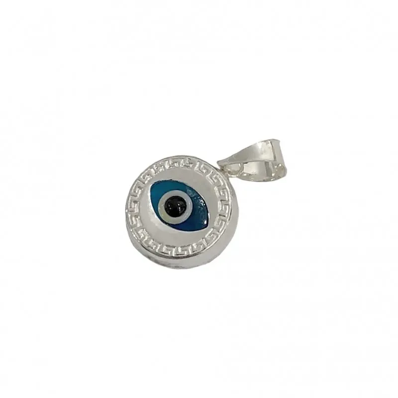 Colgante plata Ley 925m. motivo ojo turco 10mm. detalle greca
