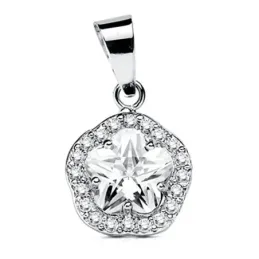 Colgante oro blanco 18k flor piedra circonitas 9mm. [AB3146]