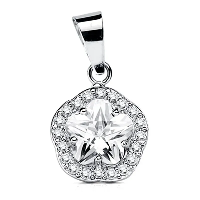 Colgante oro blanco 18k flor piedra circonitas 9mm. [AB3146]