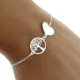 Pulsera plata Ley 925m mujer 17 cm. cadena rolo detalle árbol vida co