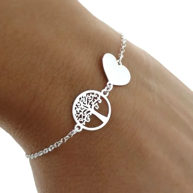 Pulsera plata Ley 925m mujer 17 cm. cadena rolo detalle árbol vida co