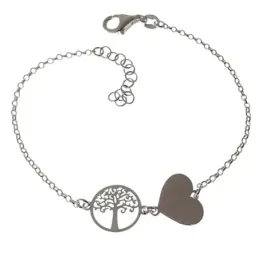 Pulsera plata Ley 925m mujer 17 cm. cadena rolo detalle árbol vida co