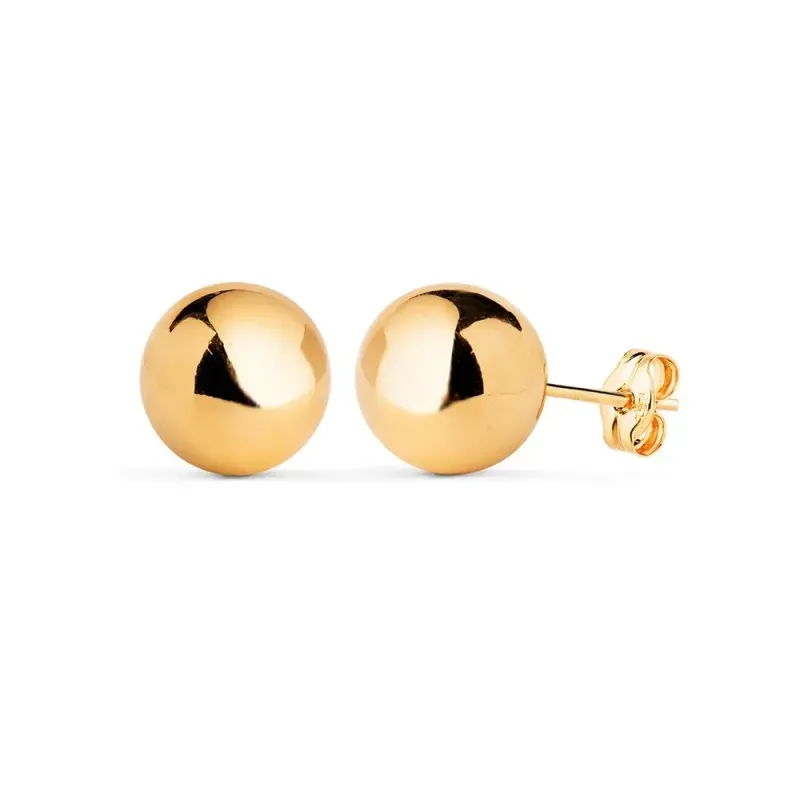 Pendientes oro 18k bola lisa 10mm. presión [7890]
