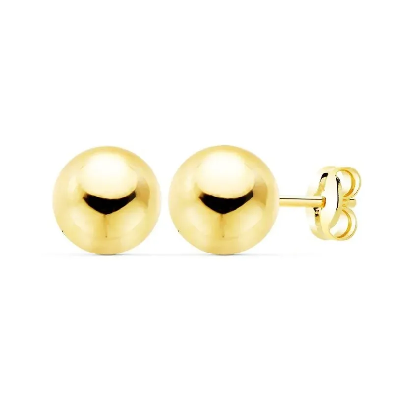 Pendientes Oro 18k mujer 8 mm. media bola lisa brillo