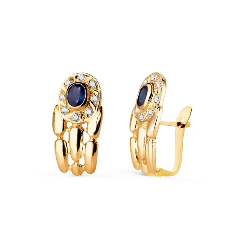 Pendientes oro 18k panter y piedras 16mm. cierre catalán [AA2673]