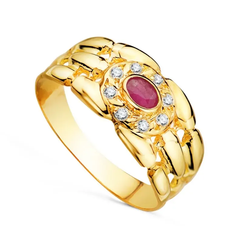Sortija Panter en Oro 18k con rubí natural de 4 mm. combinada circoni