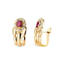 Pendientes Panter en Oro de 18k con 16 mm. rubí natural y circonitas