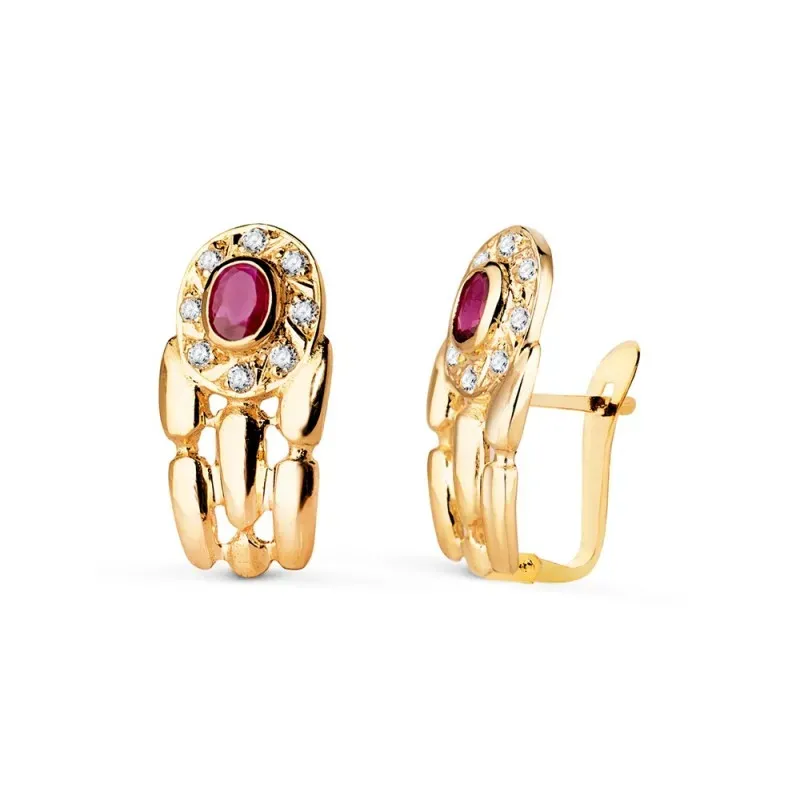 Pendientes Panter en Oro de 18k con 16 mm. rubí natural y circonitas