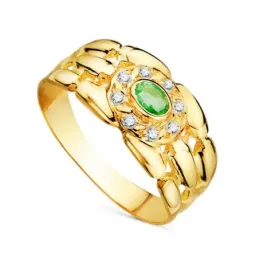 Sortija Panter en Oro 18k con esmeralda natural de 4 mm. circonitas a