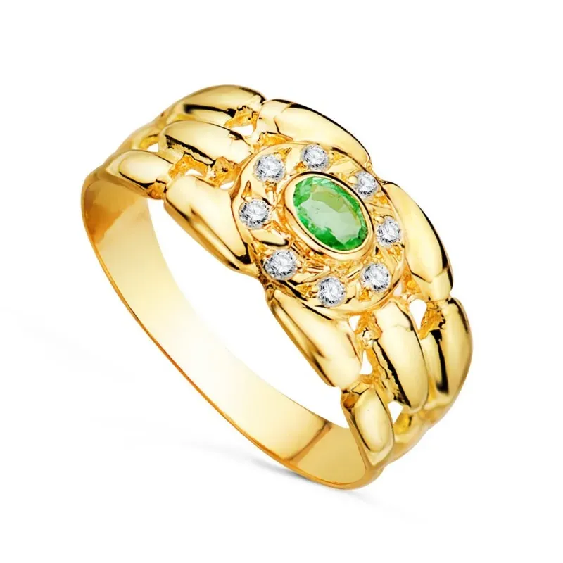Sortija Panter en Oro 18k con esmeralda natural de 4 mm. circonitas a
