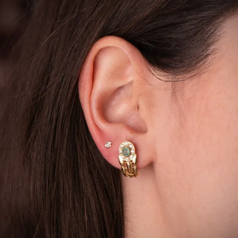 Pendientes Panter en Oro de 18k con 16 mm. esmeralda natural y circon