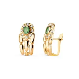Pendientes Panter en Oro de 18k con 16 mm. esmeralda natural y circon