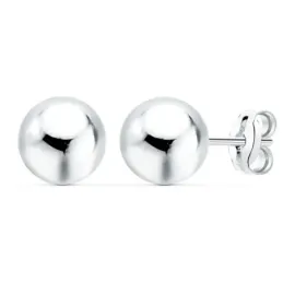 Pendientes oro blanco 18k bola lisa 7mm. cierre presión