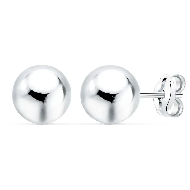 Pendientes oro blanco 18k bola lisa 7mm. cierre presión
