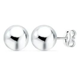 Pendientes oro blanco 18k bola lisa 8mm. cierre presión