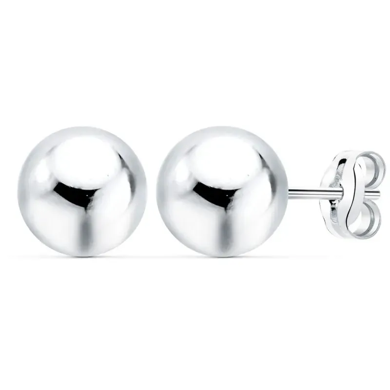 Pendientes oro blanco 18k bola lisa 8mm. cierre presión