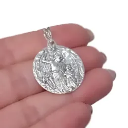 Ángel de la Guarda Medalla en Plata de Ley 925m maciza de 25 mm. en r