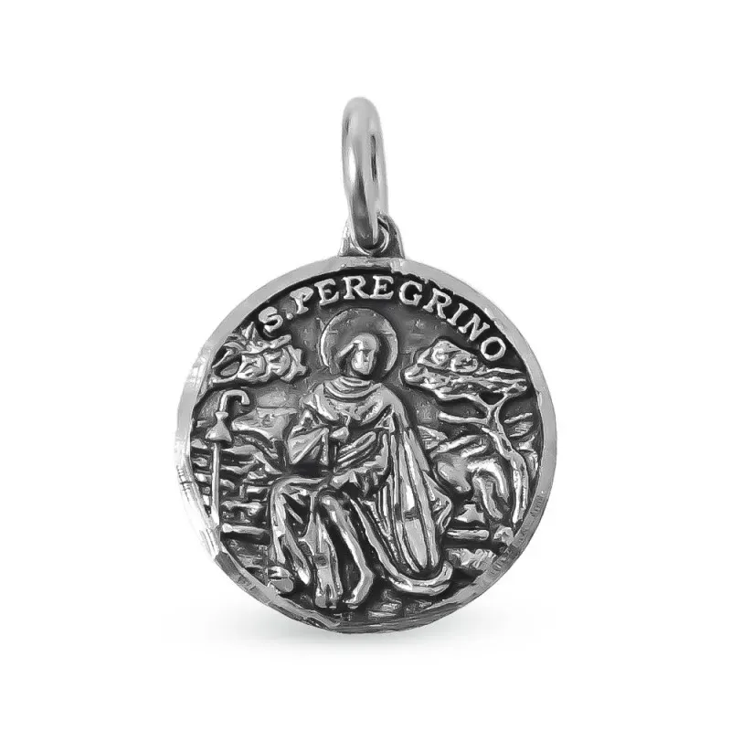 San Peregrino Medalla Plata Ley 925m maciza 15 mm.. Grabación incluid