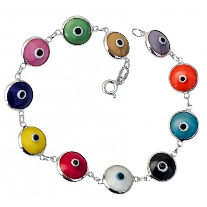 Pulsera plata Ley 925m 19.5cm. ojo turco distintos colores [AC0503]