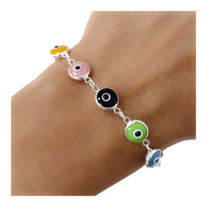 Pulsera plata Ley 925m 19.5cm. ojo turco distintos colores [AC0503]
