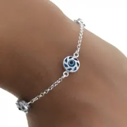 Pulsera plata Ley 925m mujer 18 cm. ojos turcos 8 mm. Rolo reasa