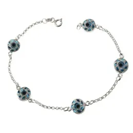 Pulsera plata Ley 925m mujer 18 cm. ojos turcos 8 mm. Rolo reasa