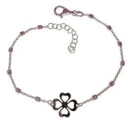 Pulsera Plata Ley 925m mujer 17 cm. cuadrados 2.5 mm. detalle trébol