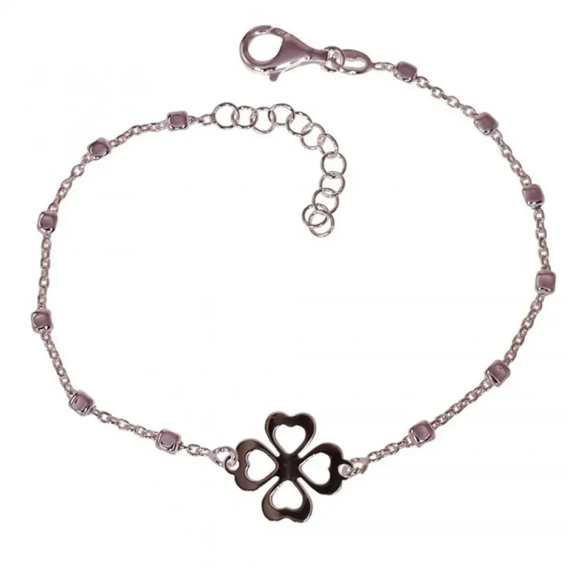 Pulsera Plata Ley 925m mujer 17 cm. cuadrados 2.5 mm. detalle trébol