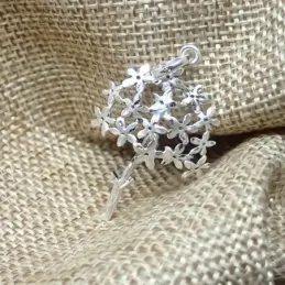 Biznaga Colgante Plata Ley 925m macizo 36 cm. detalles flor jazmín