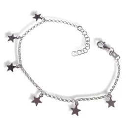 Pulsera plata Ley 925m mujer 17 cm. cadena rolo combinada estrellas c