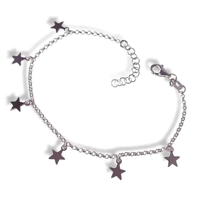 Pulsera plata Ley 925m mujer 17 cm. cadena rolo combinada estrellas c