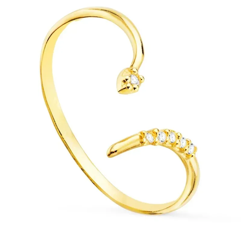 Sortija oro 18k mujer serpiente abierta lisa combinada circonitas