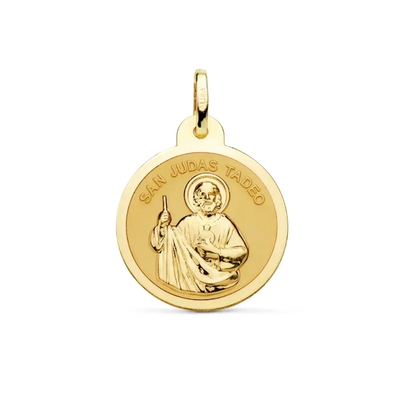 Medalla oro 18k San Judas Tadeo 20mm. bisel acabado brillo