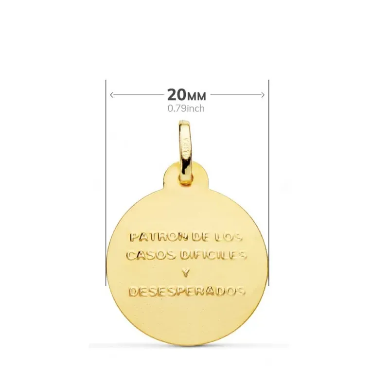 Medalla oro 18k San Judas Tadeo 20mm. bisel acabado brillo