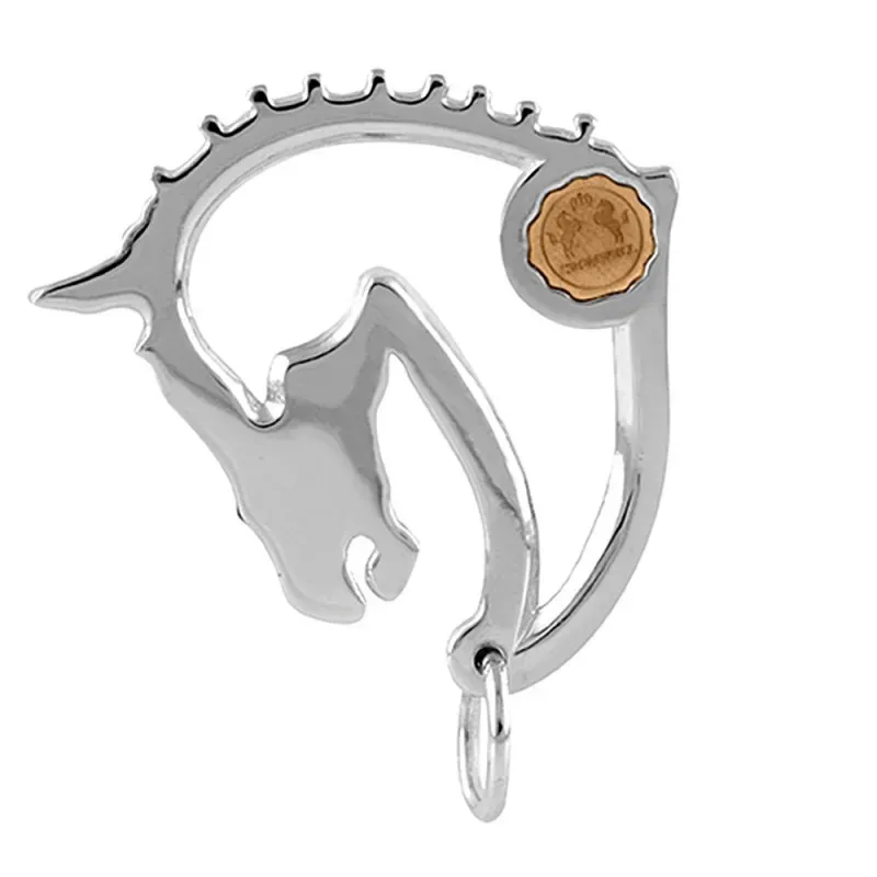 Llavero plata Ley 925m oro 18k Cromwell 42mm. cabeza caballo calado