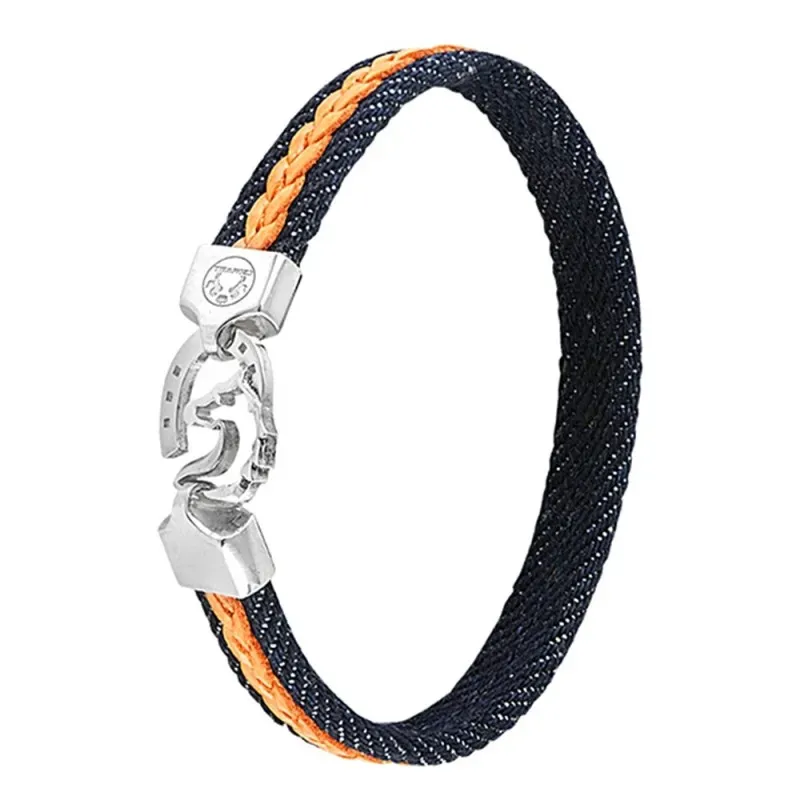 Pulsera plata Ley 925m Cromwell colores 18cm. centro logo caballo