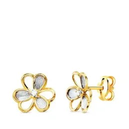 Pendientes en Oro Bicolor 18k con 8 mm. forma flor con detalle de cir