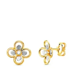 Pendientes Oro Bicolor 18k de 8 mm. con forma de flor y circonita en