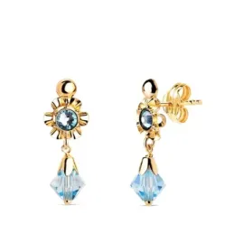 Pendientes en Oro 18k cubanas con 18 mm. y circonitas azules